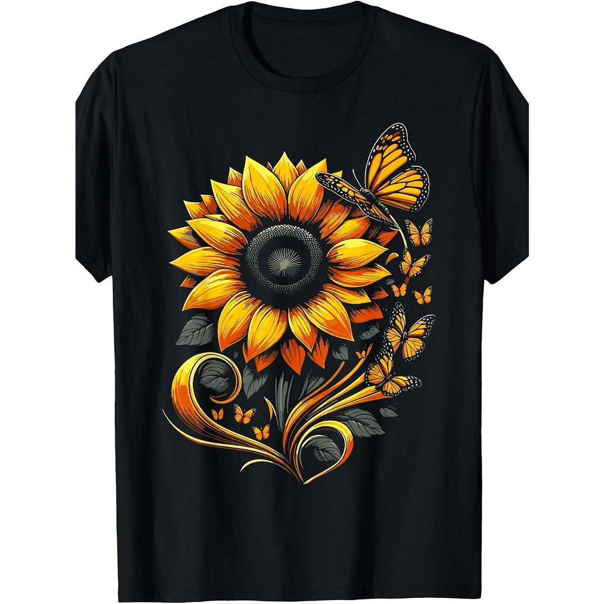 Sunflower Butterfly Floral Nature Art T-Shirt