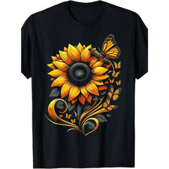 Sunflower Butterfly Floral Nature Art T-Shirt