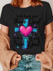 Look Back And Thank God T-Shirt Look Forward Trust God Christian Cross Tee