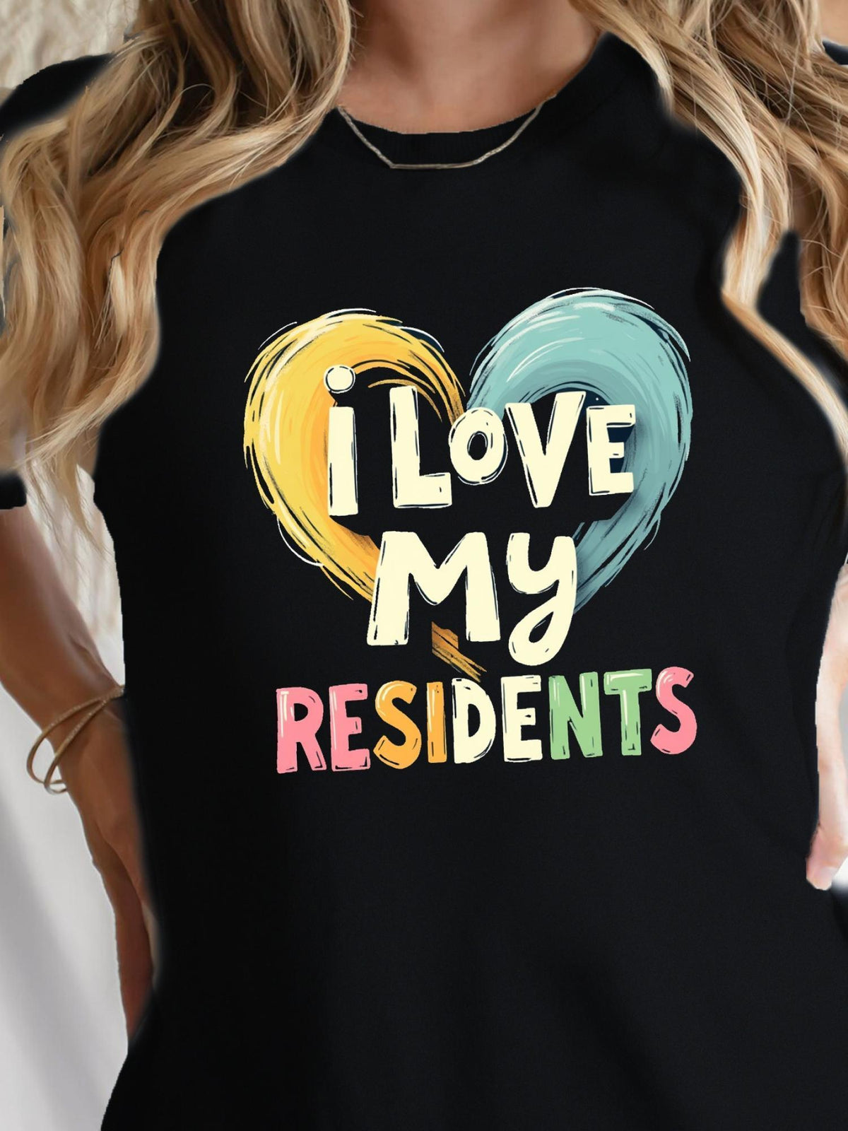 Women's Caregiver Graphic T-Shirt, I Love My Residents Heart Print Casual Crew Neck Short Sleeve Tee, CNA Nursing Assistant Appreciation Shirt, Healthcare Worker Summer Top Gift