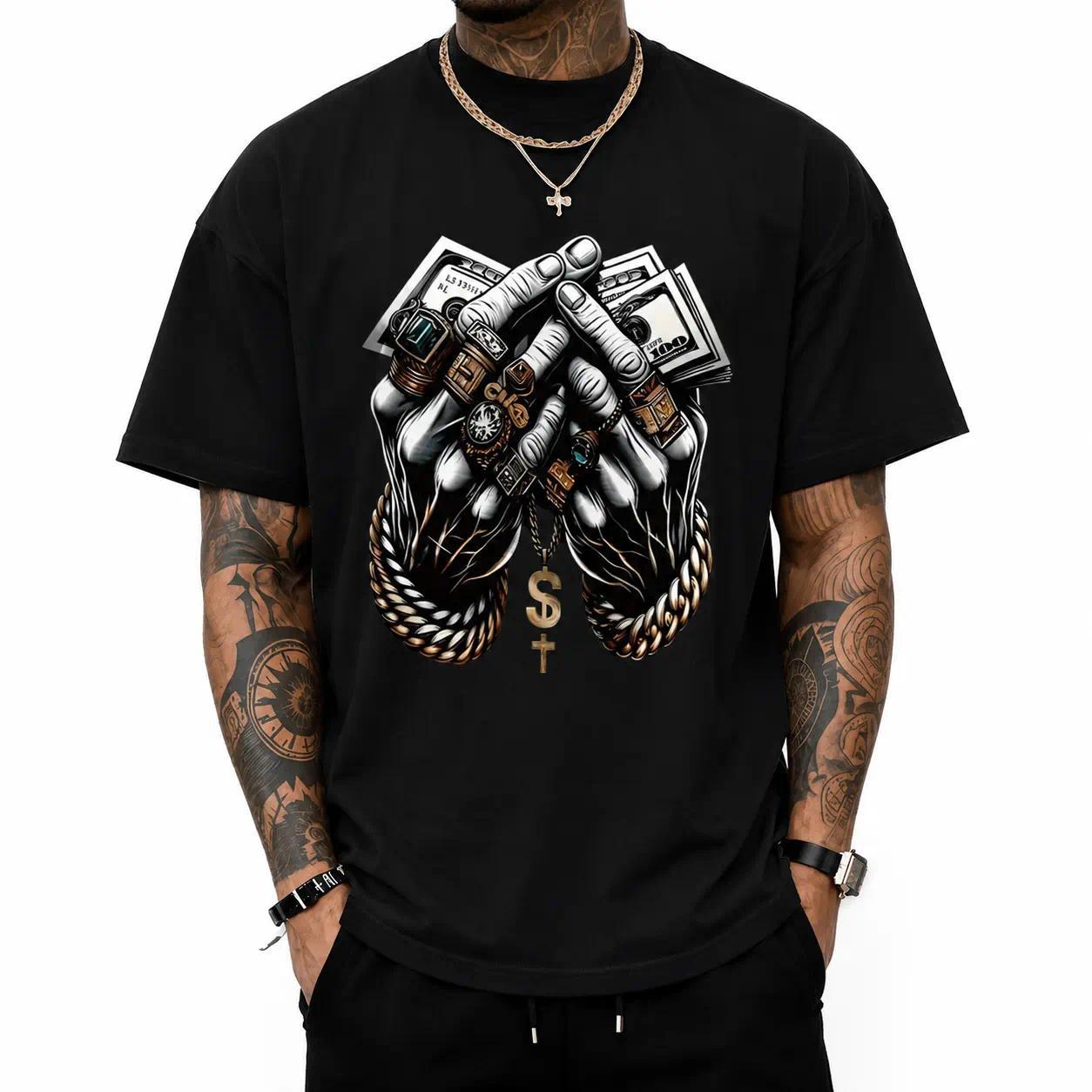 Men's Comfort-Fit Cotton Tshirt - Menswear Crew Neck Top, Apparel with Trendy Dollar & Rings Graphics, Men's Graphic Tees for Sports & Outdoor Activities