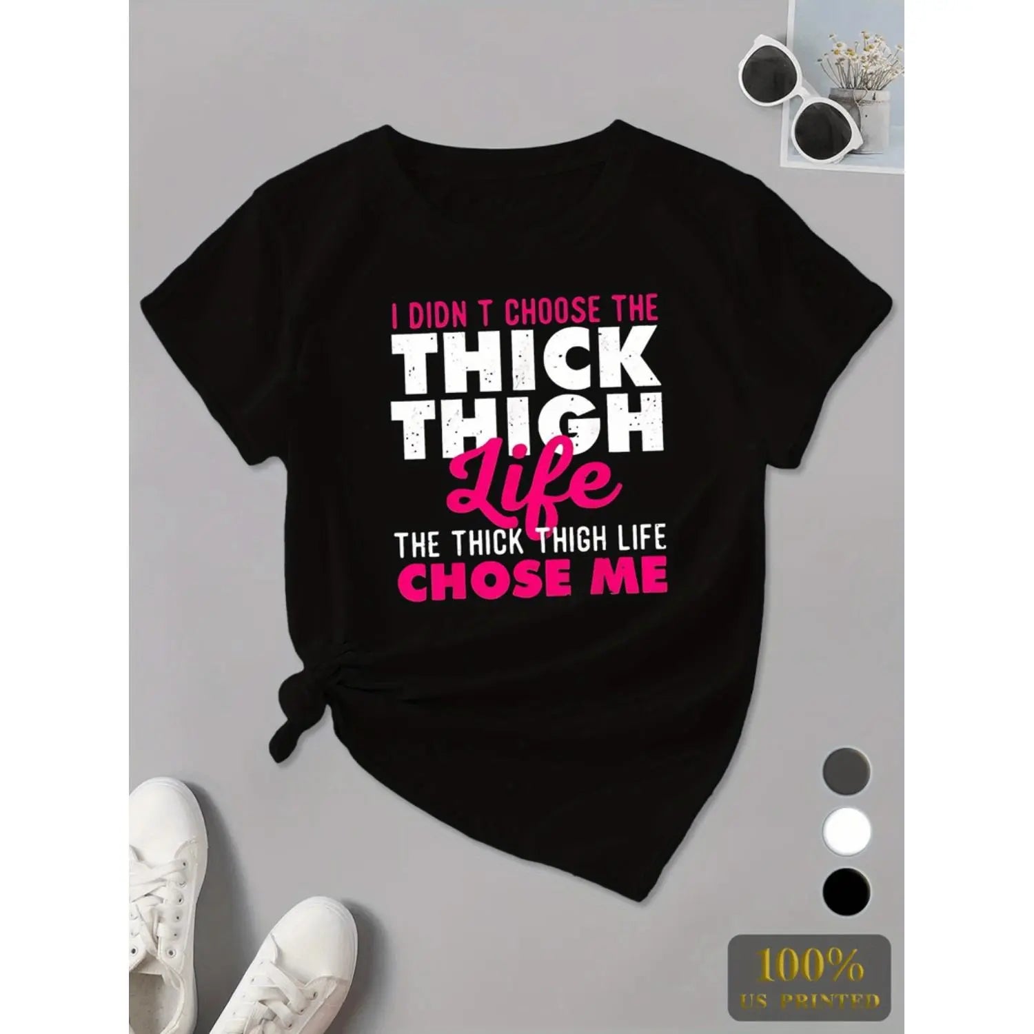 "Thick Thigh Life" Women's T-Shirt - Casual & Sporty, Short Sleeve, Round Neck, Machine Washable
