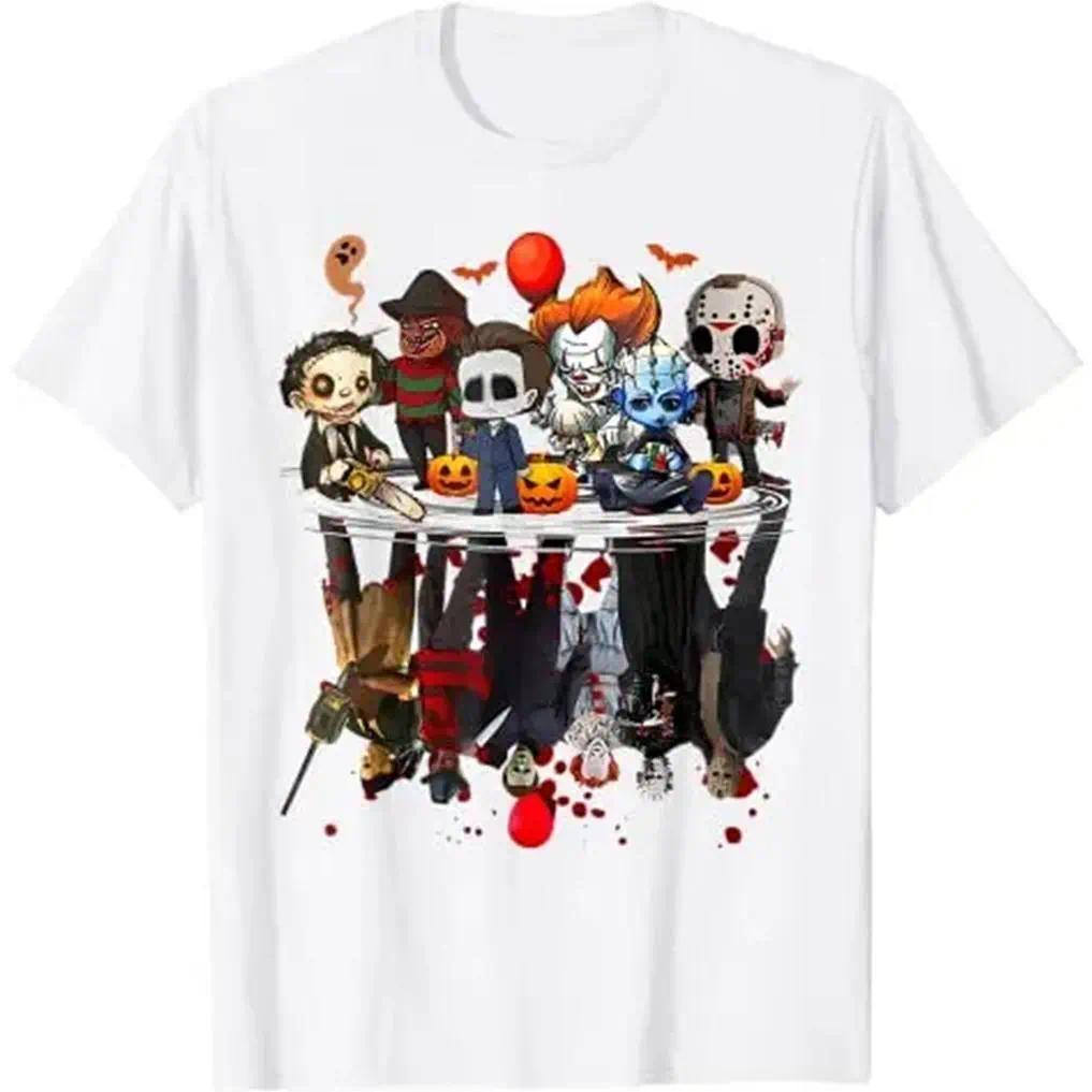 Horror Movie Characters Halloween Shirt - Freddy Jason Chucky Gothic Tee For Adults! Spooky Season Matching Family Tops Horror Movie Fans, Halloween Party Goers, Gothic Style Lovers Film Buffs Everyday Comfort