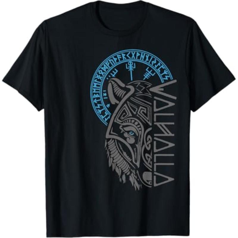 Valhalla Wolf Mask Odin Runes Norse Compass Viking T-Shirt