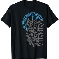 Valhalla Wolf Mask Odin Runes Norse Compass Viking T-Shirt