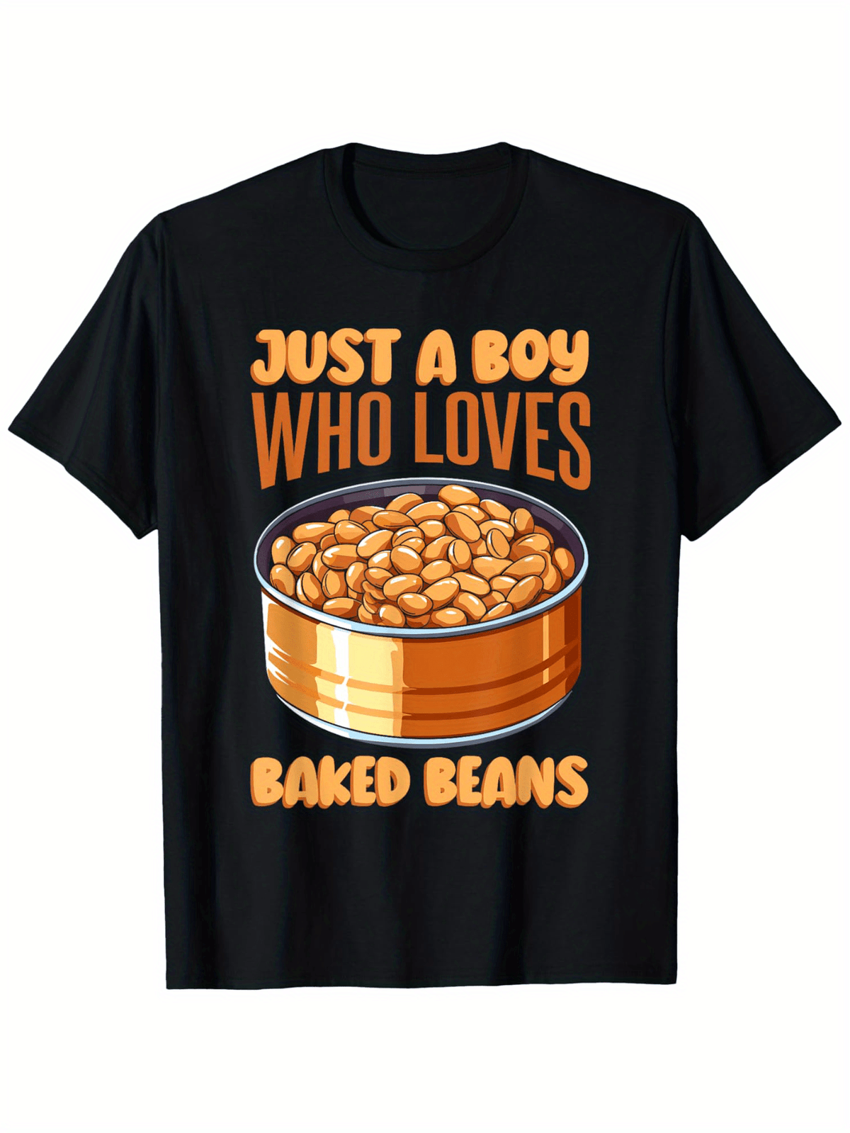 Funny "Boy Who Only Loves Baked Beans" Pattern T-Shirt - Casual Cartoon Canned Design, Perfect Gift Cute Short Sleeves