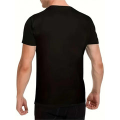 Vintage Style Black T-Shirt with Red Accents - Men's Nostalgic Cassette Tape and Pencil Print T-Shirt - Regular Fit Spring Summer Autumn Casual Shirt - for Outdoor Hiking, Fitness, and Daily Wear - Hiking Gear - Nostalgic Design - Crew Neck