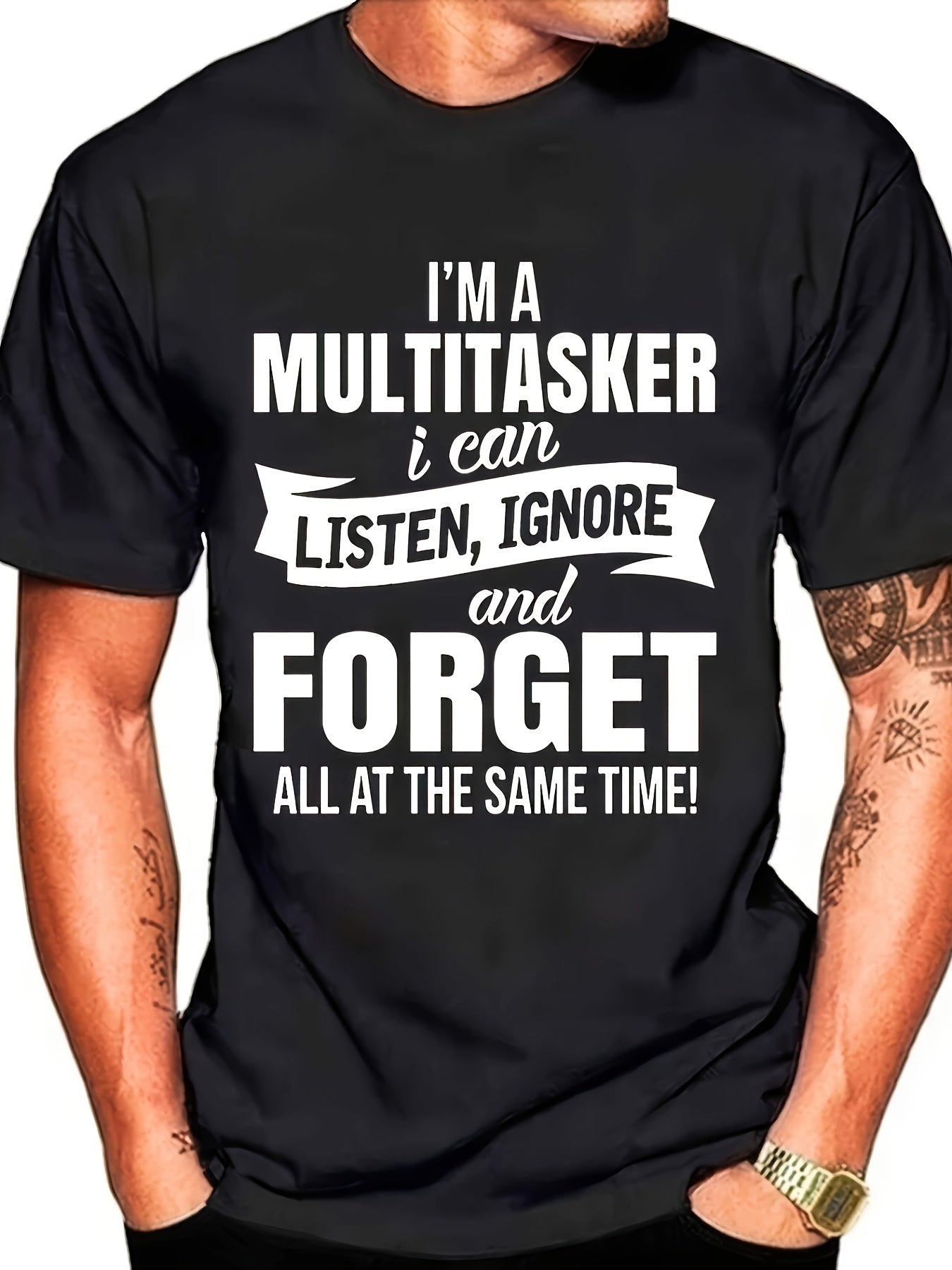 I'M A Multitasker Printing T-Shirt with Funny Men Graphic Tee Black T Shirt Summer Short Sleeve Tee Shirts