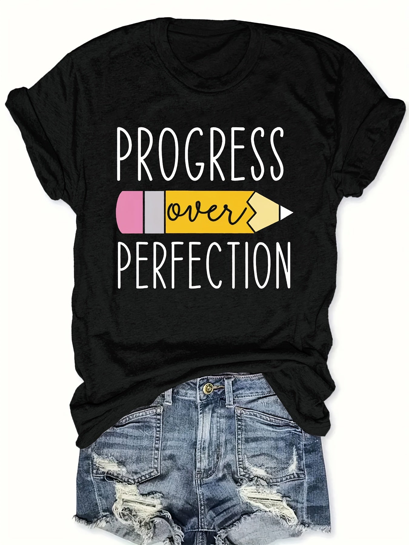 Progress Over Perfection T-Shirt Teacher Life Pencil Tee