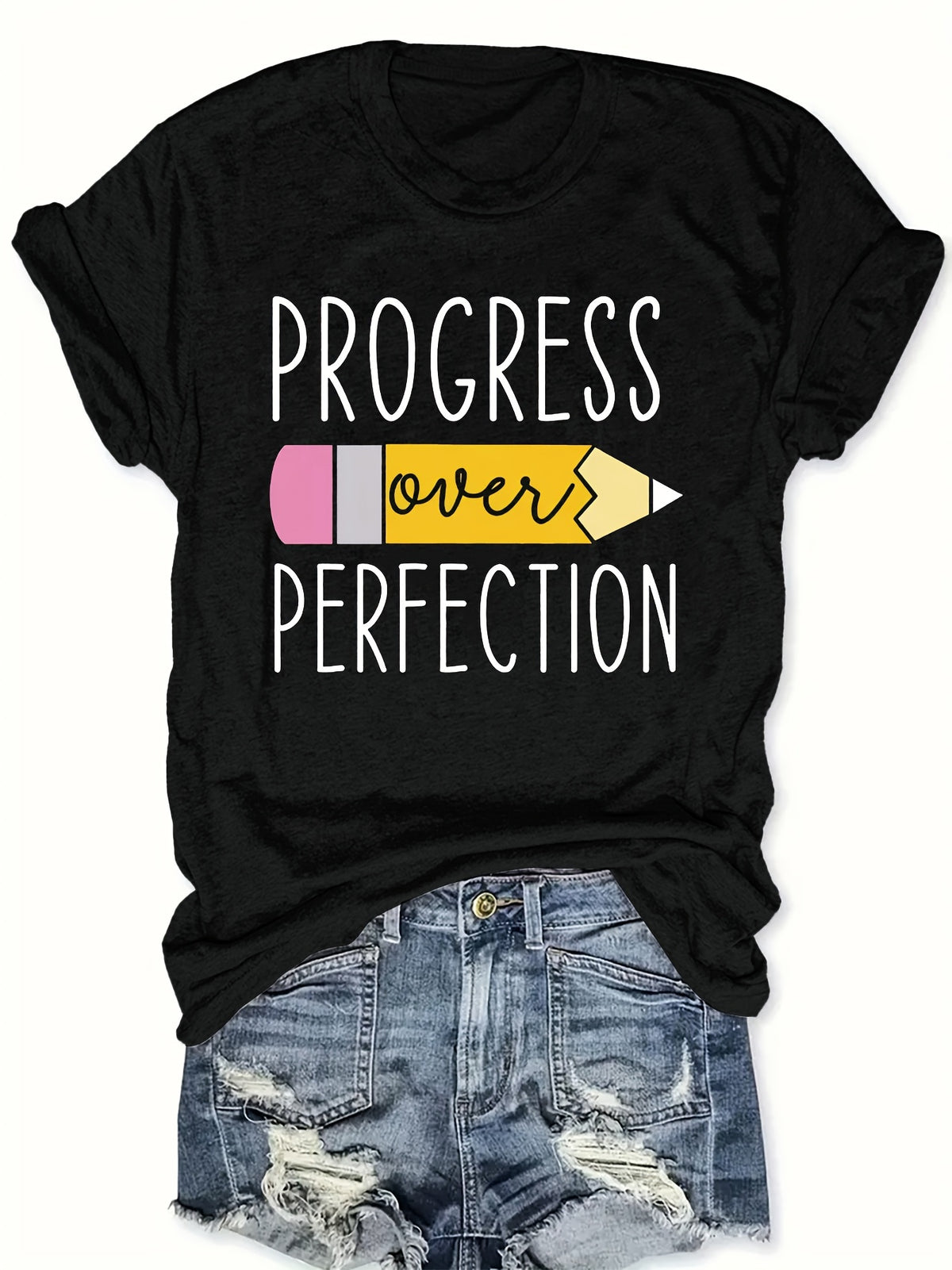 Progress Over Perfection T-Shirt Teacher Life Pencil Tee