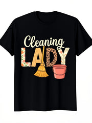 Cleaning Enthusiast Housekeeping Services Funny Graphic Tee for Men Women, Cute Cleaner Job Humor Short Sleeve T-Shirt, Casual Crew Neck Top for Housekeeper Gift