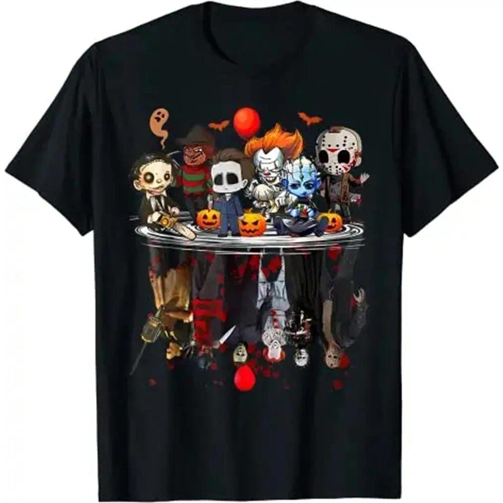 Horror Movie Characters Halloween Shirt - Freddy Jason Chucky Gothic Tee For Adults! Spooky Season Matching Family Tops Horror Movie Fans, Halloween Party Goers, Gothic Style Lovers Film Buffs Everyday Comfort