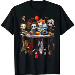 Horror Movie Characters Halloween Shirt - Freddy Jason Chucky Gothic Tee For Adults! Spooky Season Matching Family Tops Horror Movie Fans, Halloween Party Goers, Gothic Style Lovers Film Buffs Everyday Comfort
