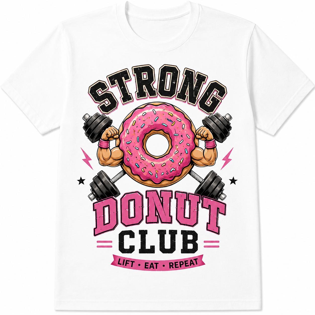 Strong Donut Club Vintage Gym T-Shirt Funny Fitness Workout Donut Lover Gift Unisex Summer Casual Top Soft Cotton Crew Neck Retro Athletic Streetwear