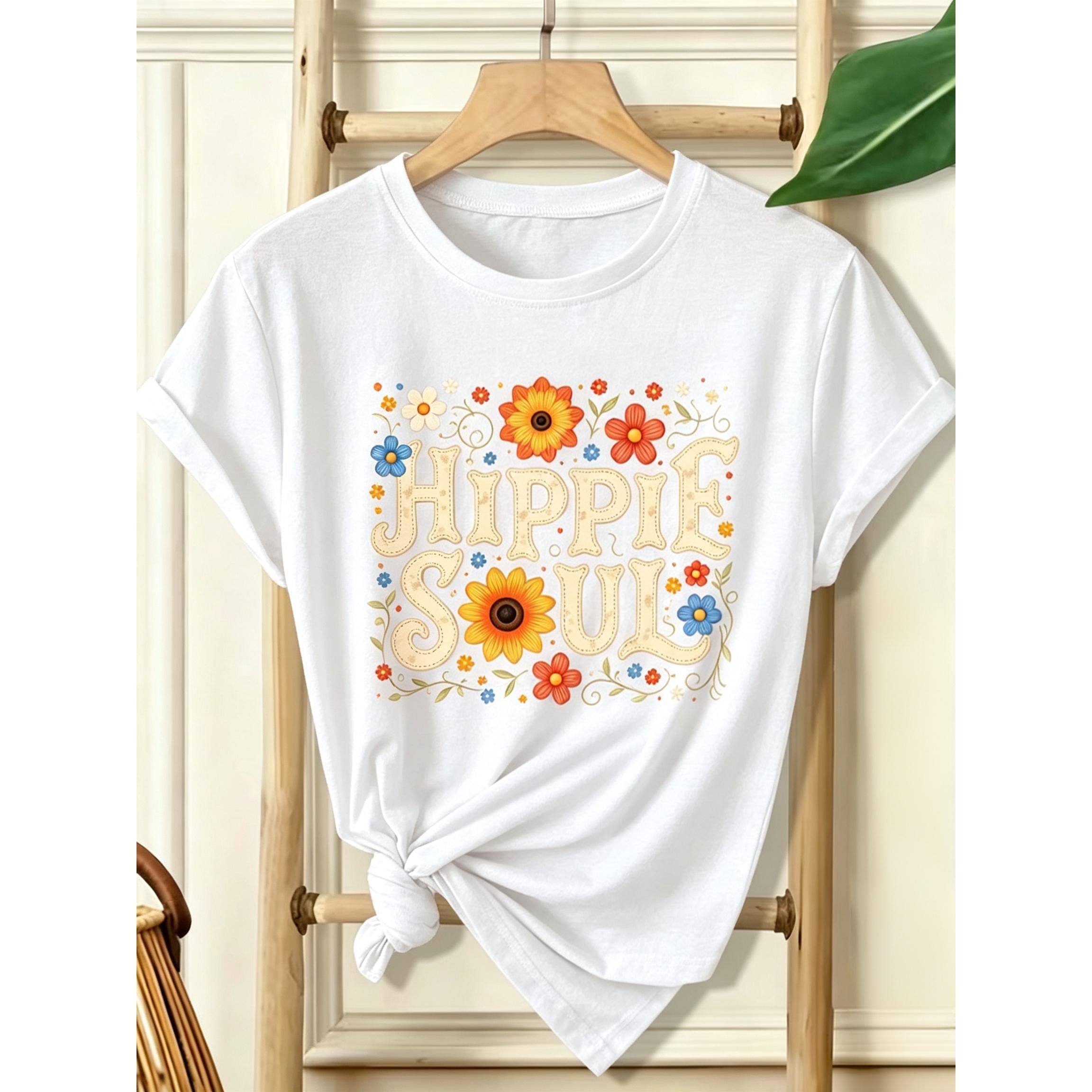 Women'S Elegant Style Plus Size Loose Short Sleeve Hippie Soul Bohemian Floral Print Round Neck Comfortable Soft Breathable New Spring Summer Short Sleeve Gift, Fashion Commute Vacation Daily Versatile Retro Casual Athletic Top