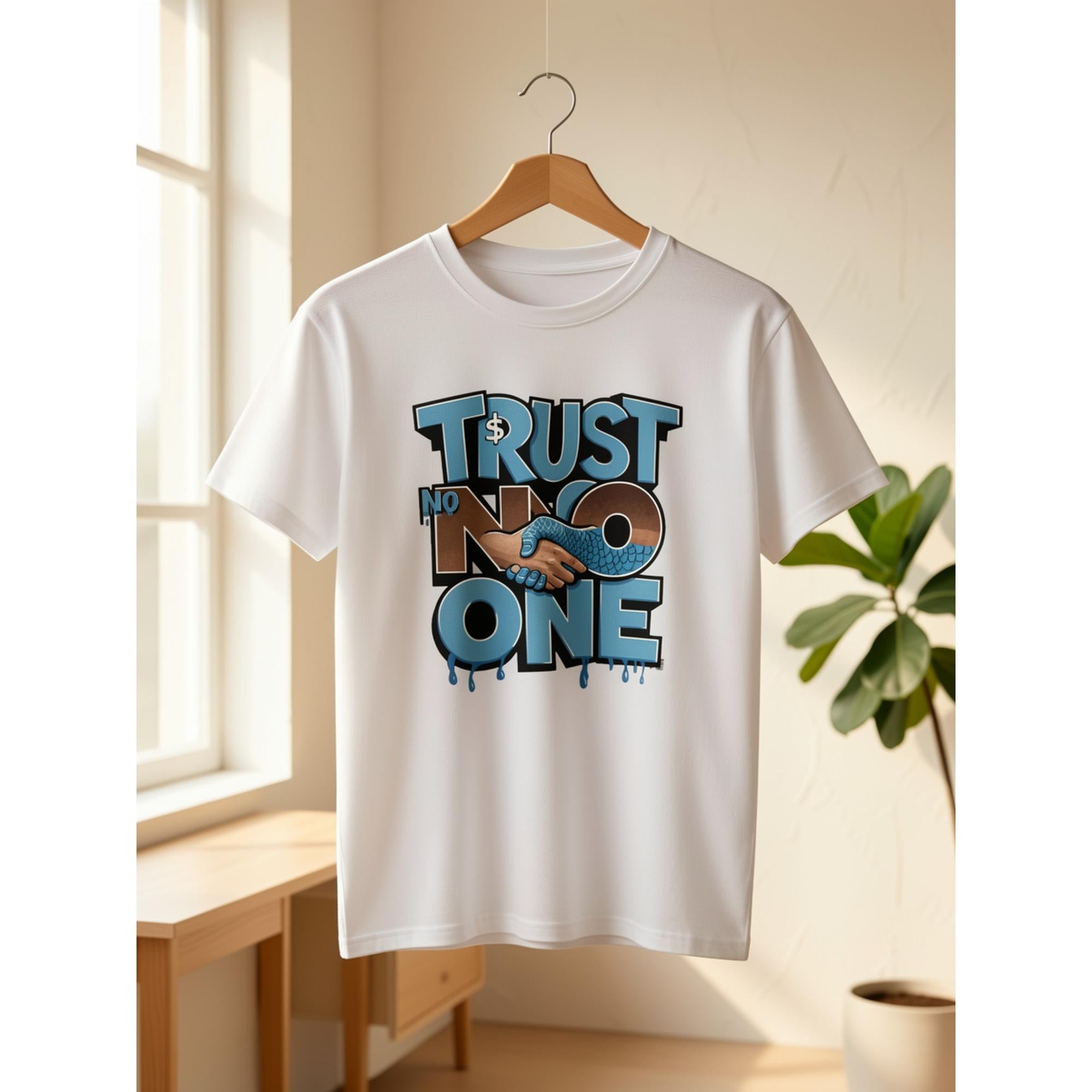 Women'S "Trust Nobody" Graphic T-Shirt - Eye-Catching Blue And Brown DDT Effect Lettering, Retro Street Style Crew Neck Short Sleeve Tee, Comfortable Regular Fit Casual Everyday Shirt