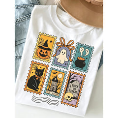 Halloween Cute Ghost Pumpkin Cat Shirt, Cute Ghost Shirt, Retro Ghost Tee, Women's Halloween Shirt,Cat Shirt