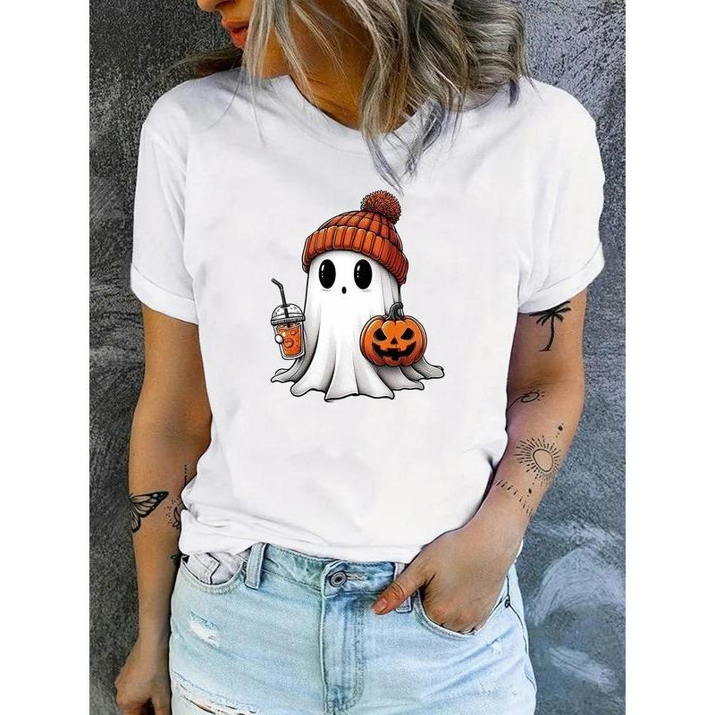 Halloween Cartoon Ghost Print T-shirt