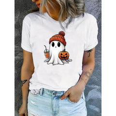 Halloween Cartoon Ghost Print T-shirt