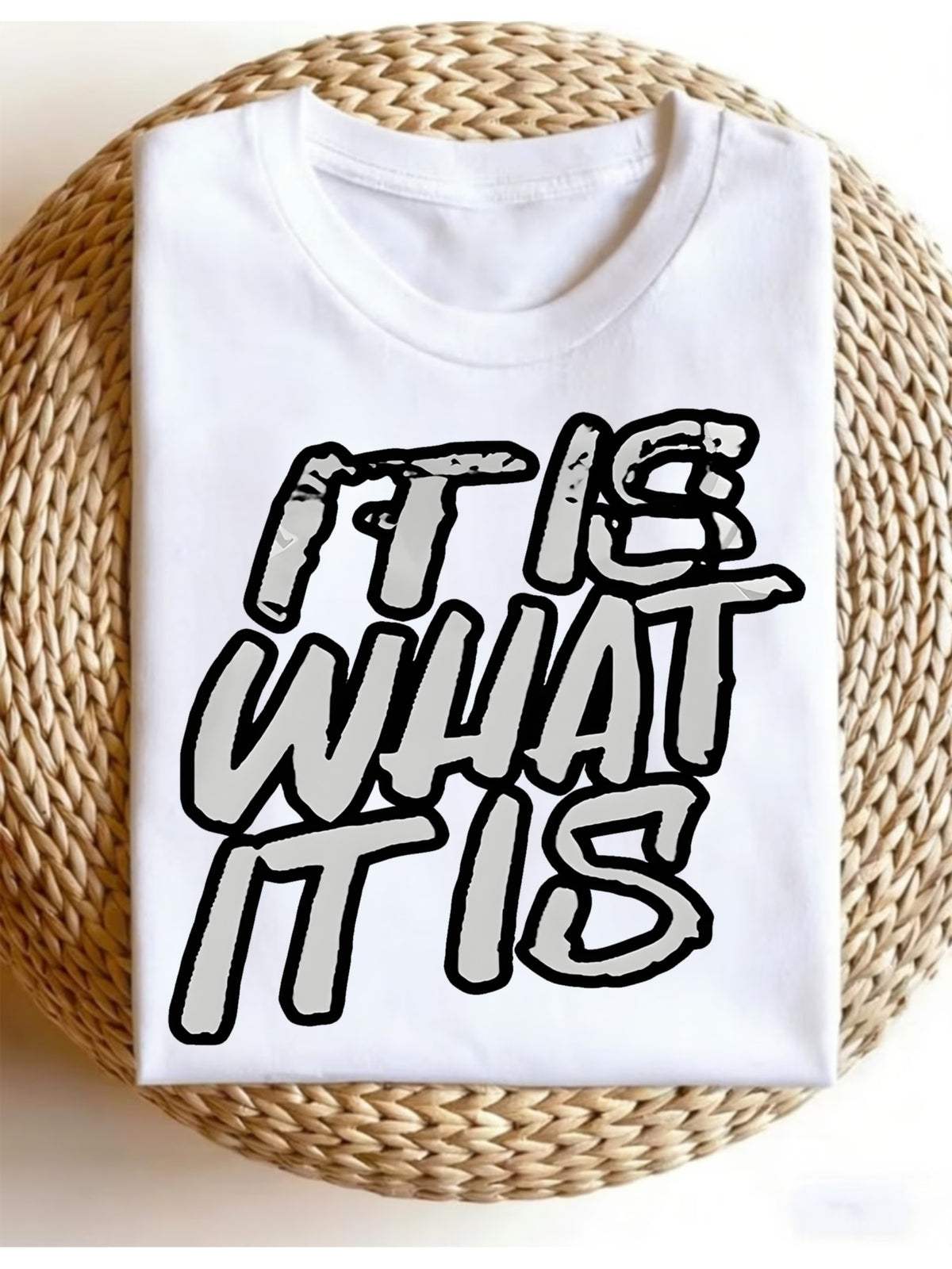 Casual Streetwear Style Women'S T-Shirt It Is What It Is Text Graphic Summer And Spring Wear Gift for Him Friends Or Family 0 Women'S Round Neck Top, Casual And Versatile