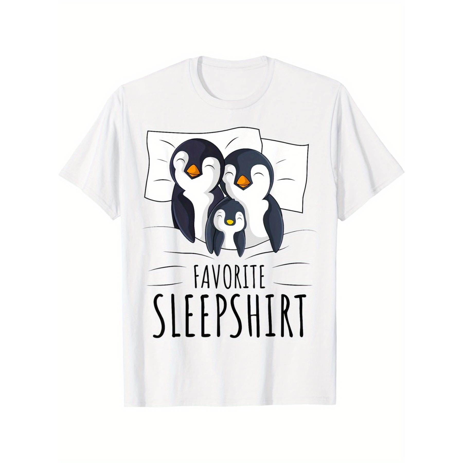 Sleeping Penguin Lover T-Shirt - Funny Pyjama Style Sleepshirt Graphic Tee, Unisex Casual Top