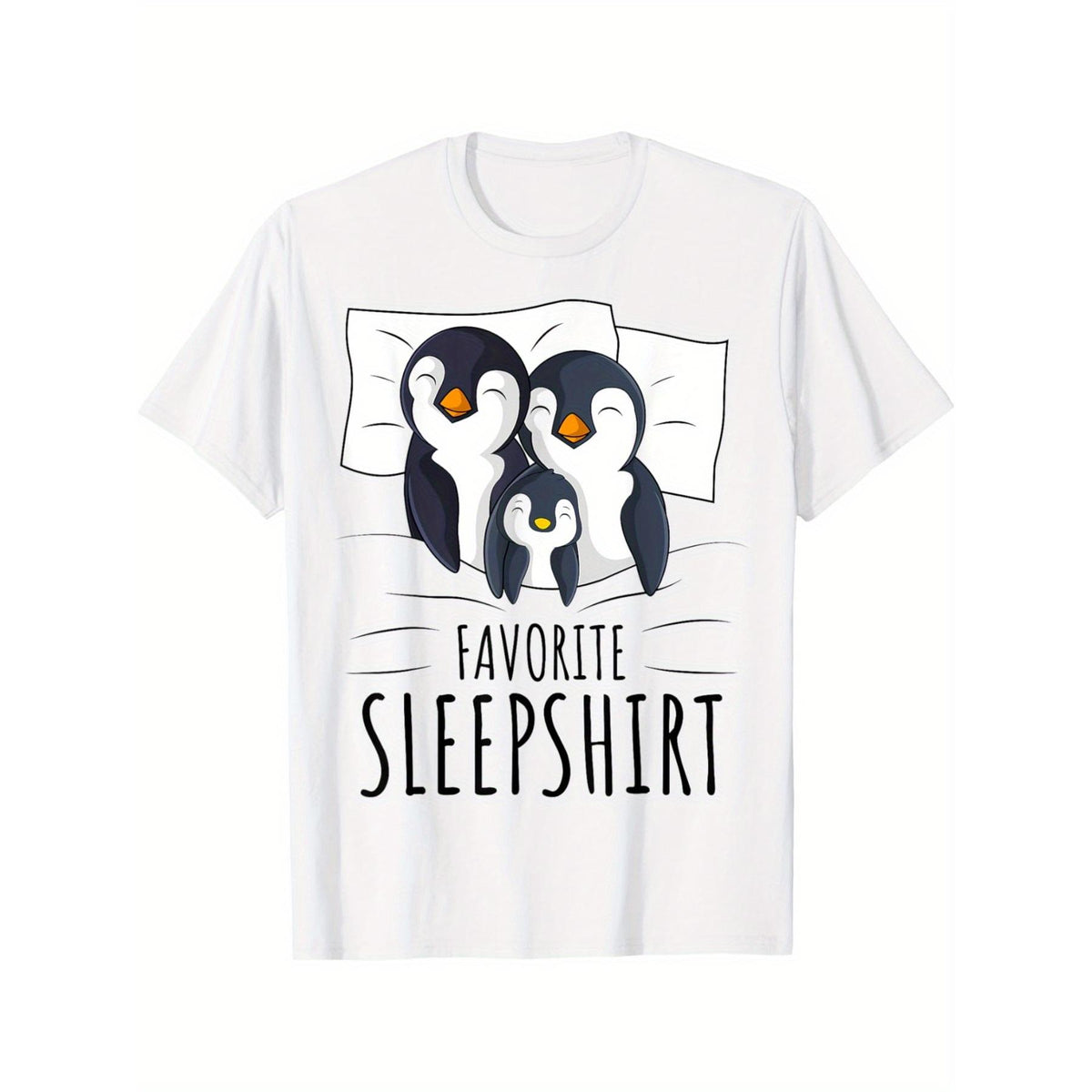 Sleeping Penguin Lover T-Shirt - Funny Pyjama Style Sleepshirt Graphic Tee, Unisex Casual Top