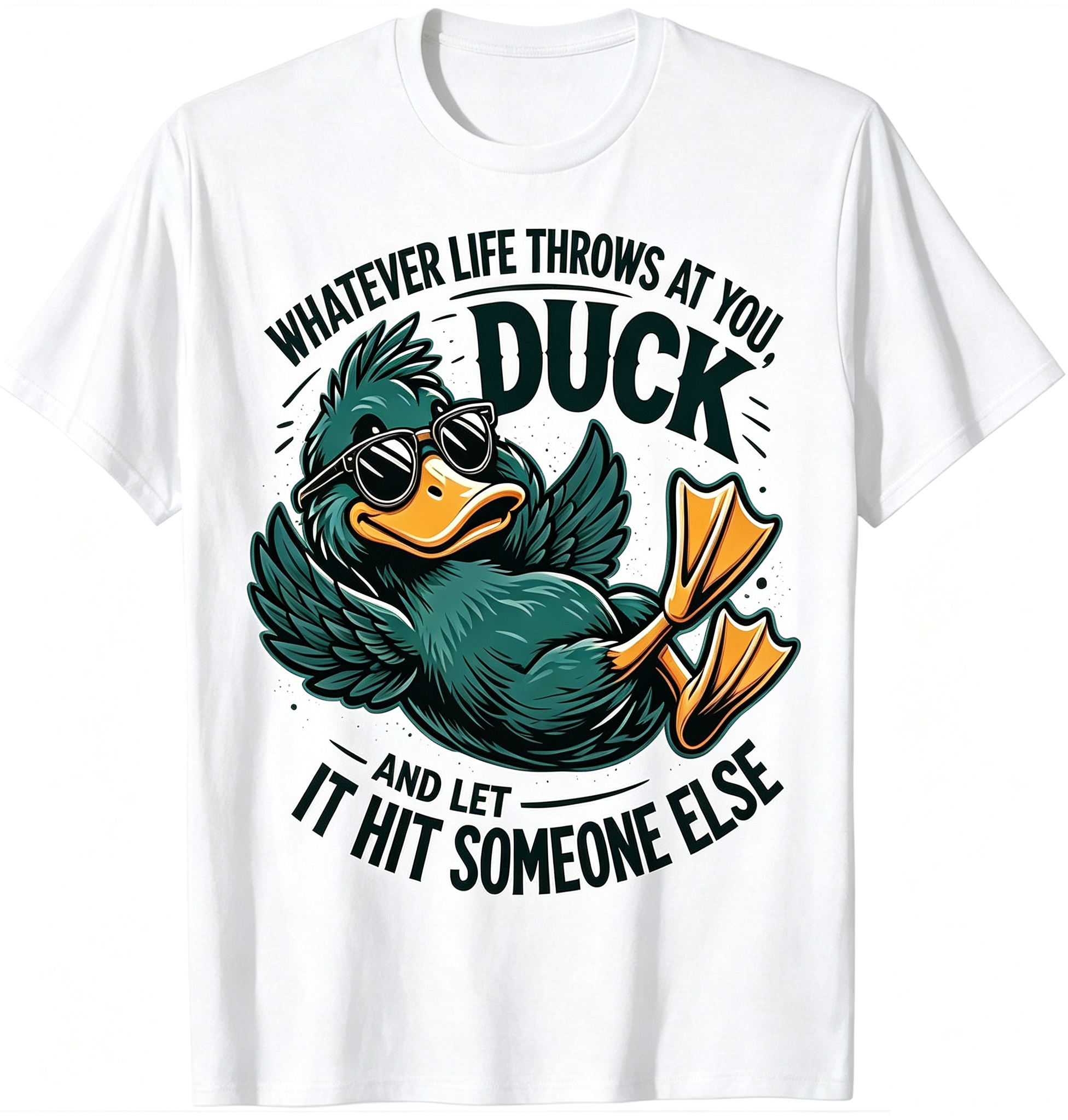 Men's Funny Sarcastic Duck Graphic T‑Shirt, Whatever Life Throws At You Duck Quote Print, Crew Neck Casual Novelty Short Sleeve Tee, Humor Gift for Men, S‑5XL