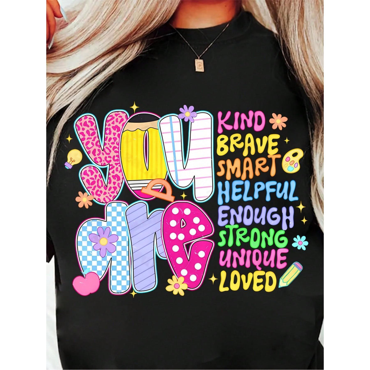 Women's Inspirational T-Shirt With "You Are Brave Smart Helpful Enough Strong Unique Loved" Positive Affirmations - Soft Breathable Round Neck Short Sleeve Casual Top