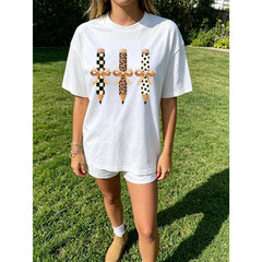 Retro Bow Pencil Graphic Print Short Sleeve T-Shirt Casual Summer Vacation Crew Neck Women Top