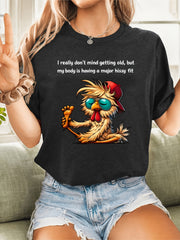 Women'S European and American Style Summer Short Sleeve T-Shirt with a Humorous Chicken Design, Loose Comfortable Crew Neck Tee, Perfect for Casual Sports, Streetwear and Daily Activities