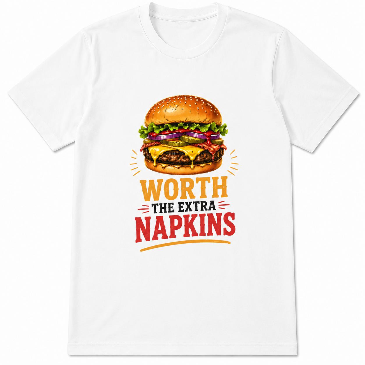 Cheeseburger Worth Extra Napkins Retro Fast Food Graphic Tee BBQ Cookout Funny Food Lover Vintage Summer Casual Unisex Gift