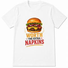 Cheeseburger Worth Extra Napkins Retro Fast Food Graphic Tee BBQ Cookout Funny Food Lover Vintage Summer Casual Unisex Gift