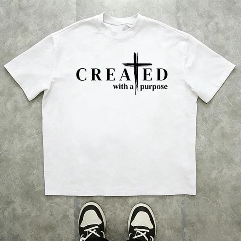 Men’s “Created with a Purpose” Christian graphic T-shirt, faith quote print tee