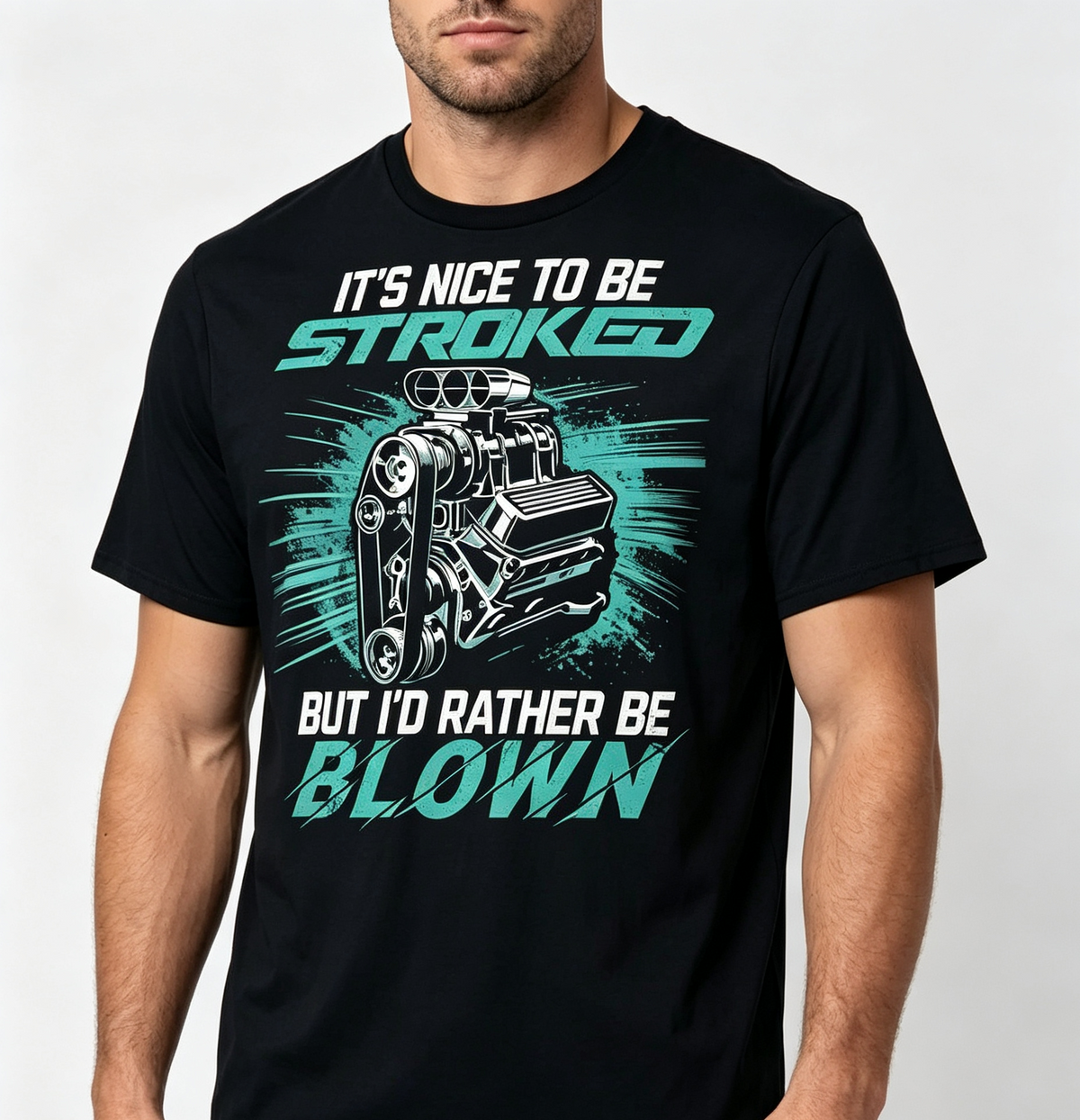 Men Motorsport Graphic T‑Shirt, It's Nice To Be Stroked But I'd Rather Be Blown Turbo Engine Print, Casual Crew Neck Short Sleeve Tee for Car and Drag Racing Enthusiasts