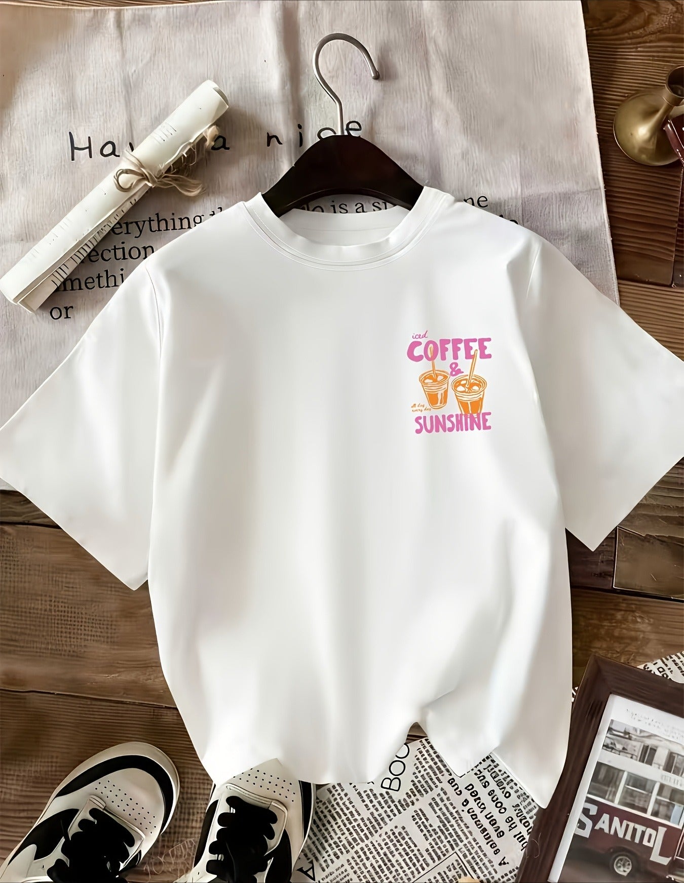Women's Coffee & Sunshine Graphic T-Shirt 100%Cotton Summer Essential COFFEE Print Round Neck Casual Top for Women - Women'S Clothing