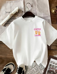 Women's Coffee & Sunshine Graphic T-Shirt 100%Cotton Summer Essential COFFEE Print Round Neck Casual Top for Women - Women'S Clothing
