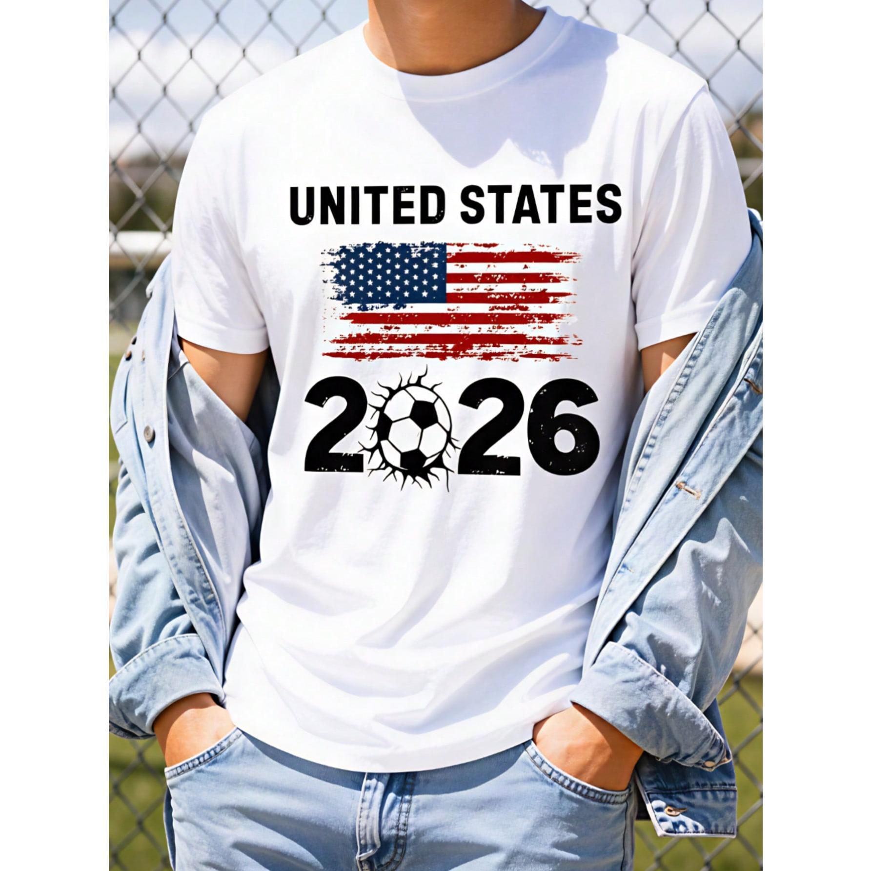 Printed TShirt United States Flag Soccer Design Casual Men's Tee Style For Everyday Wear Fashionable Top