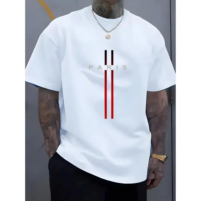 Men's Graphic Print Cotton T-Shirt - Soft Round Neck, Slightly Stretchy Street Style, Breathable All-Season Casual Tee, Machine Washable Regular Fit