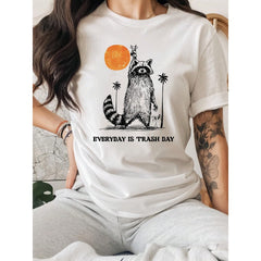 Raccoon Print T-ShirtRaccoon Letter Print Casual T-Shirt Round Neck Short Sleeve TShirt Women's Top