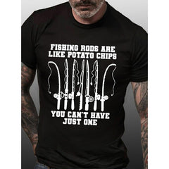 “Fishing Rods Are Like Potato Chips, You Can’t Have Just One” Funny Angler T-Shirt - Fishing Addiction Humor Graphic Tee, Unisex Casual Top