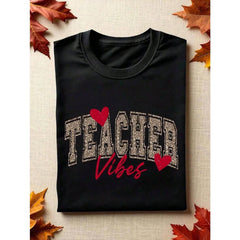 Teacher Shirt, Leopard Print Teacher Vibes Vday, Teacher Valentines Day T-Shirt, Heart Valentines Teach Tee, Cute Valentines Day Gift Teacher Appreciation