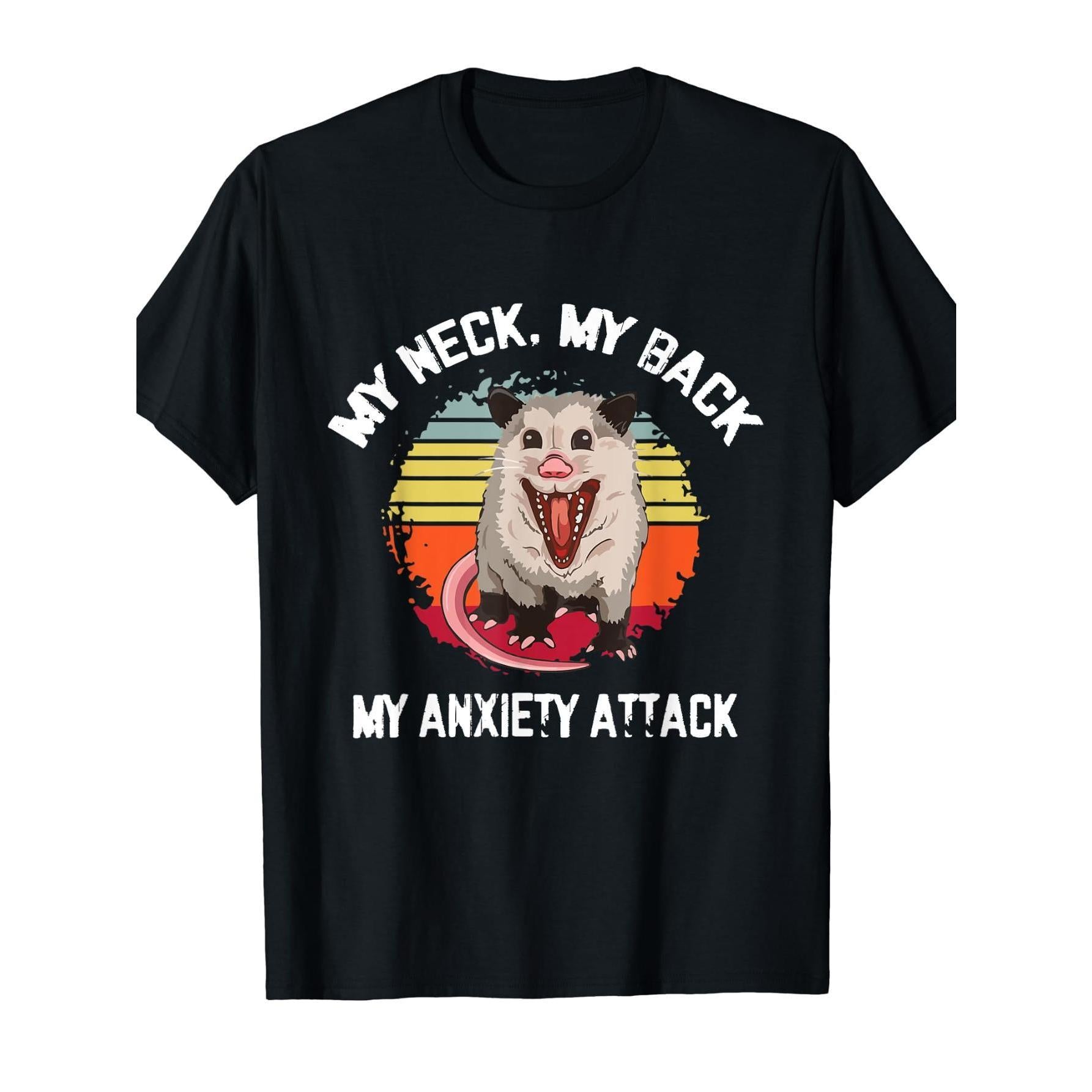 My Neck My Back My Anxiety Attack Opossum Sunset T-Shirt Funny Crew Neck Tee with Stylish Print Casual Travel Clothing