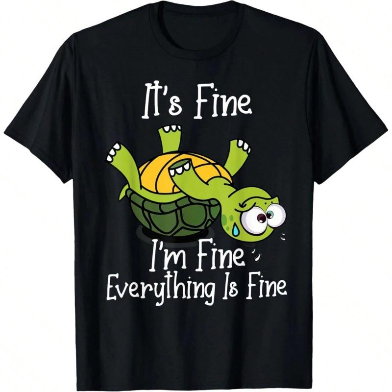 It's Fine I'm Fine Everything Is Fine Upside Down Turtle Meme Shirt Funny Relatable Adulting Graphic T-Shirt For Men Women