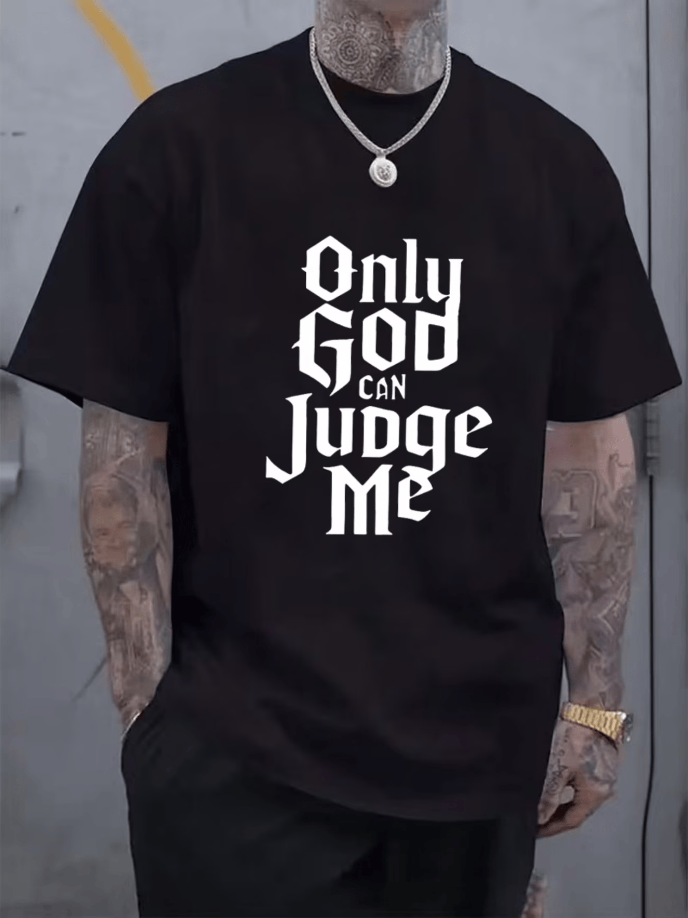 Men’s Only God Can Judge Me Graphic T-Shirt, Christian Faith Casual Crew Neck Short Sleeve Tee