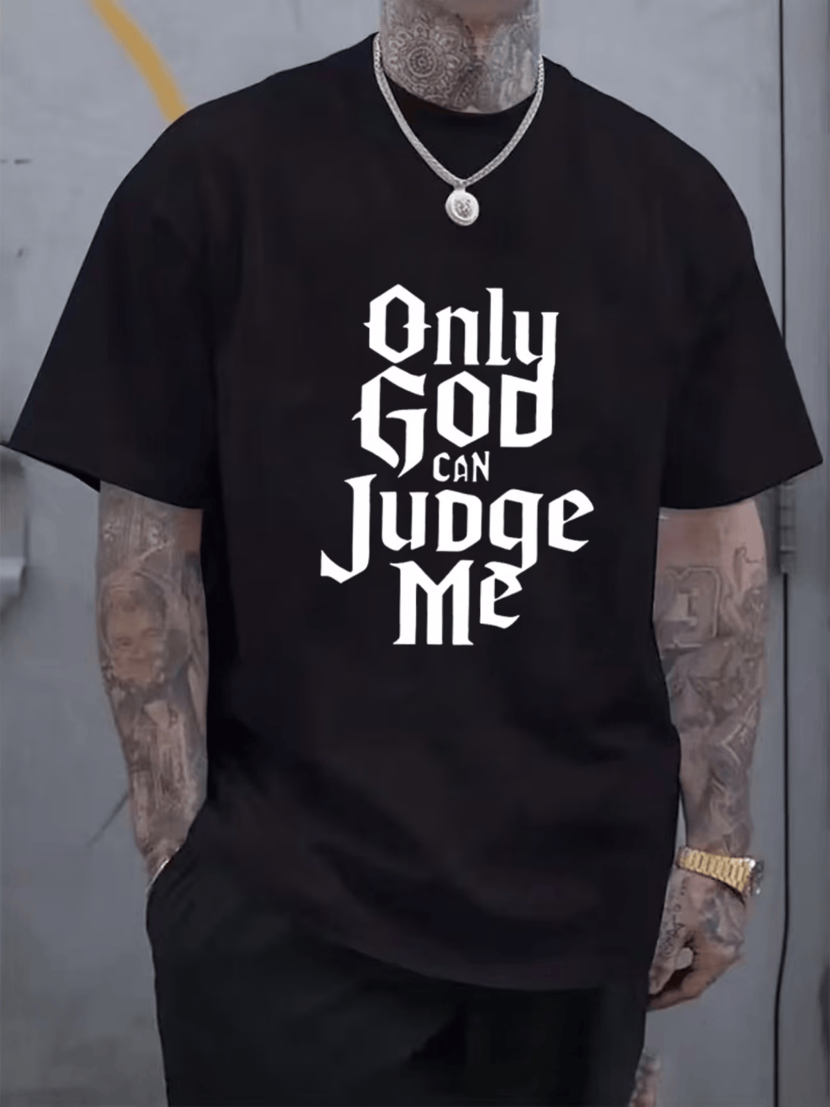 Men’s Only God Can Judge Me Graphic T-Shirt, Christian Faith Casual Crew Neck Short Sleeve Tee