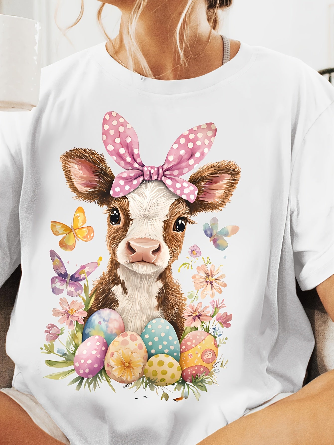 Cute Farm Cow Tee Easter Egg Hunt Graphic T-Shirt Gift For Her