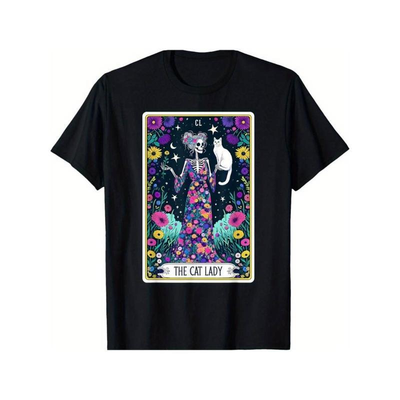Skeleton Cat Lady Tarot Card T-Shirt