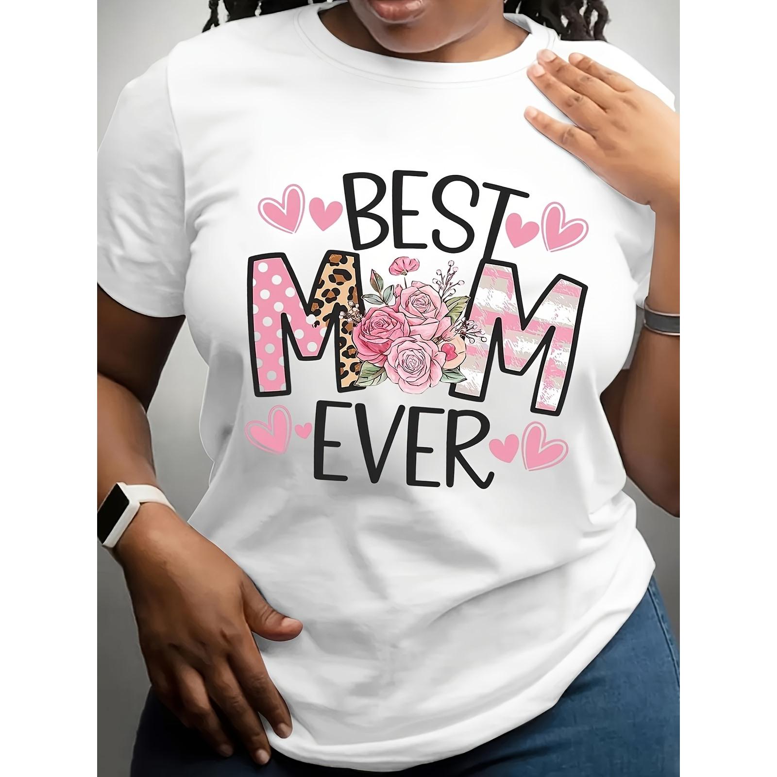 World's Best Mom Ever Floral Heart Graphic Tee for Men Women, Cute Mother's Day Short Sleeve T-Shirt, Casual Crew Neck Top for Mom Birthday Gift