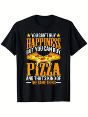 You Can't Buy Happiness But You Can Buy Pizza Funny Food Lover Graphic Tee for Men Women, Hilarious Pizza Quote Short Sleeve T-Shirt, Casual Crew Neck Top for Pizza Lover Gift