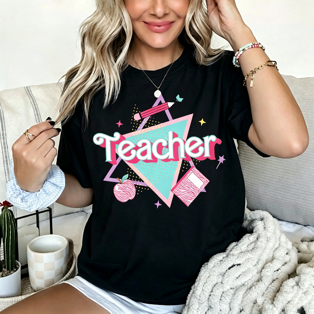 Women's Teacher Life Graphic T‑Shirt Teacher Shirts Women Shirts Funny Letter Print Tshirt Back to School Gifts Teacher Gift